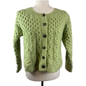 Aran Sweater Market Ireland Merino Wool Cable Knit Green Cardigan Size Small
